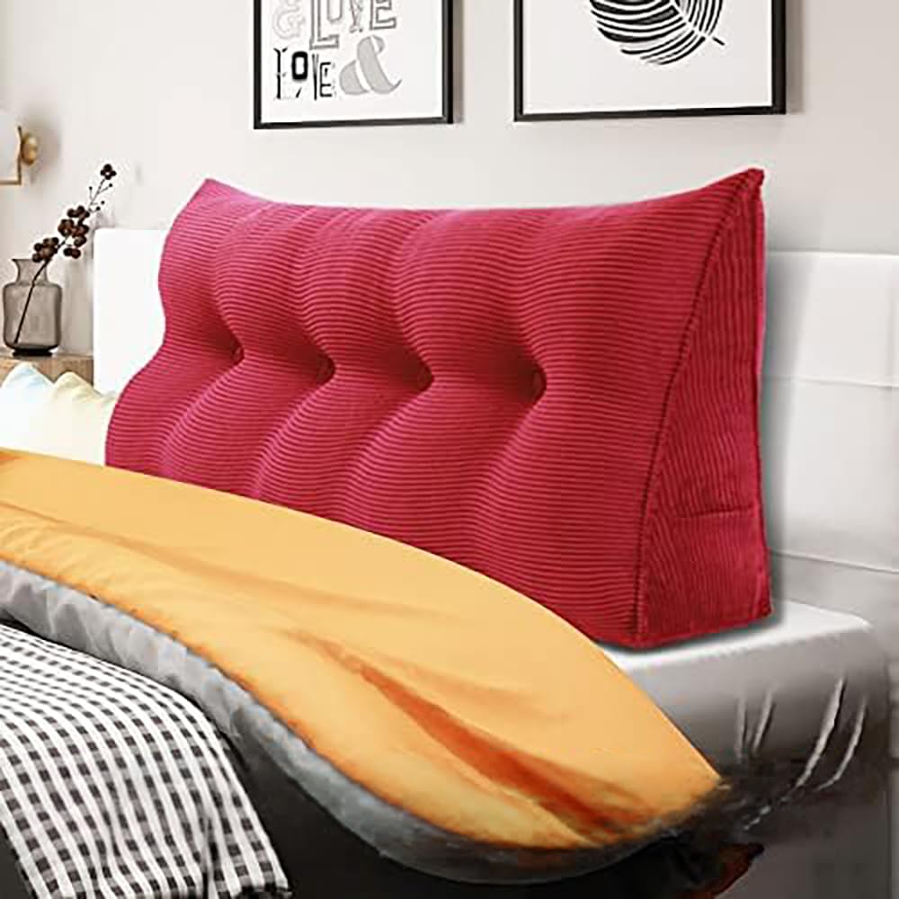 WOWMAX 100% Cotton Corduroy Headboard Pillow Full Size Back Support Reading Wedge for Bed & Daybed Plush Handmade Bolster Cushion with Removable Cover Cozy Bed Rest Pillow Red product thumbnail 3