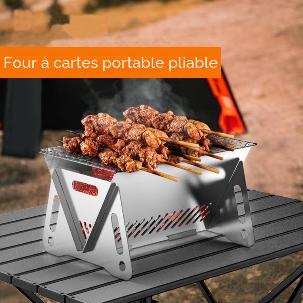 Mini barbecue au charbon de bois portable en acier inoxydable - Petit barbecue pliable barbecue de table pour une personne - Pour bars de jardin, camping en plein air