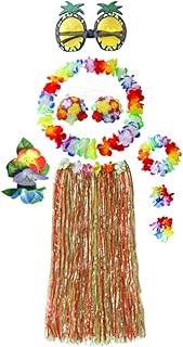 Amosfun Kit De Óculos 8 Peças Roupas De Praia Conjuntos De Praia Coloridos Havaí Conjunto De Vestido Hula Hula Conjunto De Grama Hula Tropical Roupas De Dança Hula Vestuário Saias De