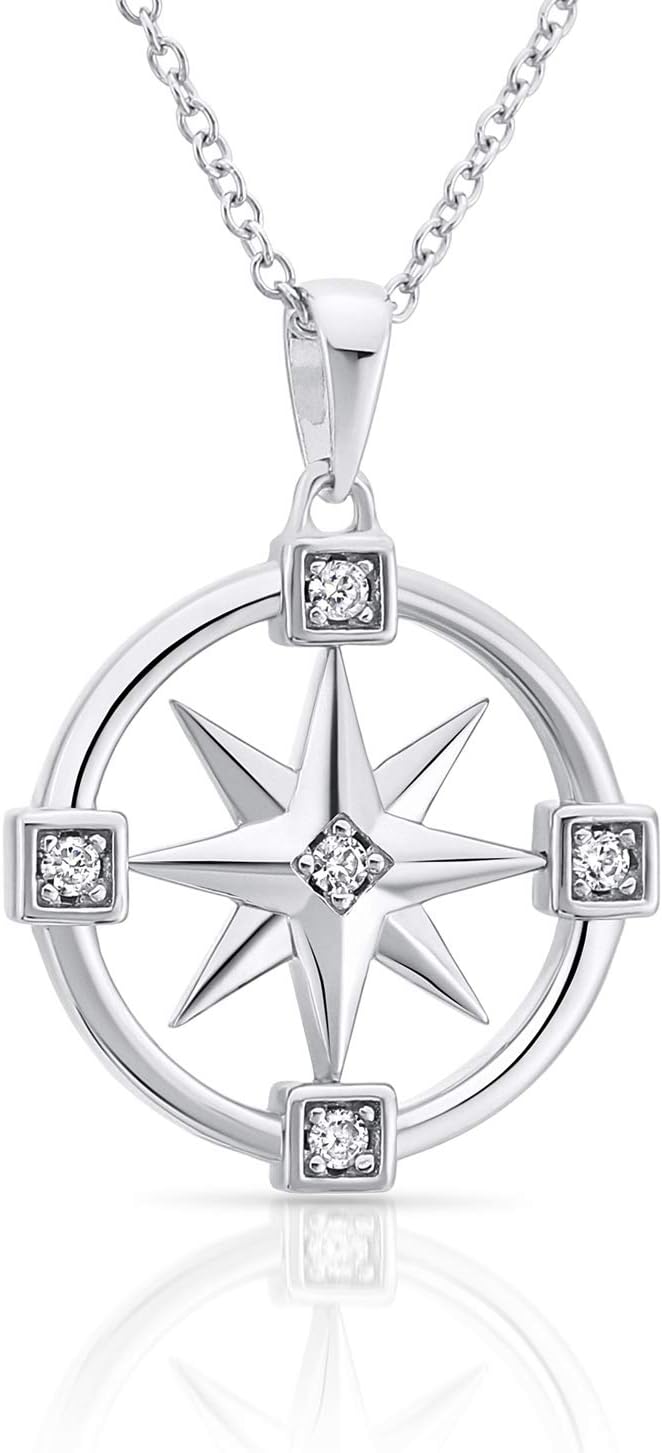 Art and Molly925 Solid Sterling Silver Compass Rose Pendant Necklace Jewelry for Travel or Long Distance for Women