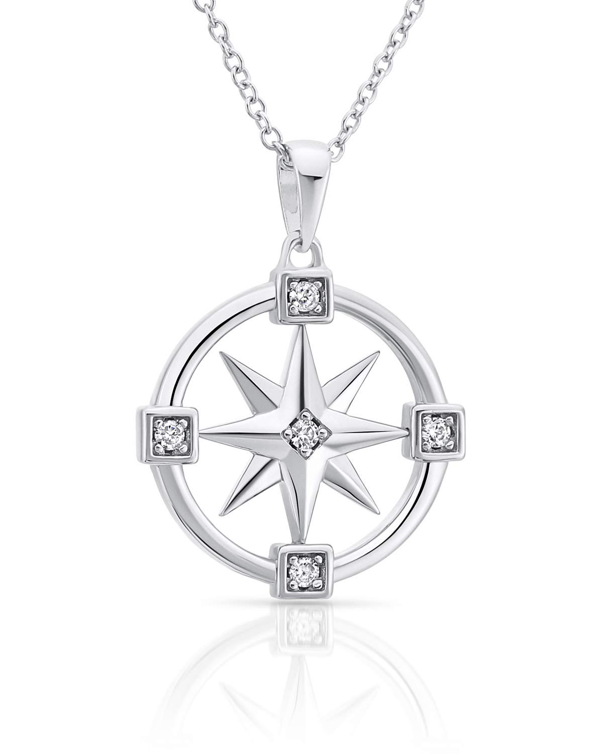 Art and Molly925 Solid Sterling Silver Compass Rose Pendant Necklace Jewelry for Travel or Long Distance for Women