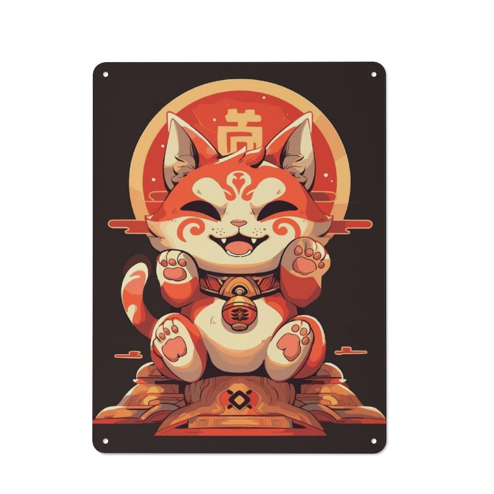 Junmoney Lucky Maneki Neko Cat Art Metal Sign 40X30cm With For Hallway Wall, Rustic Decor, Housewarming Present For People Styling Hallway