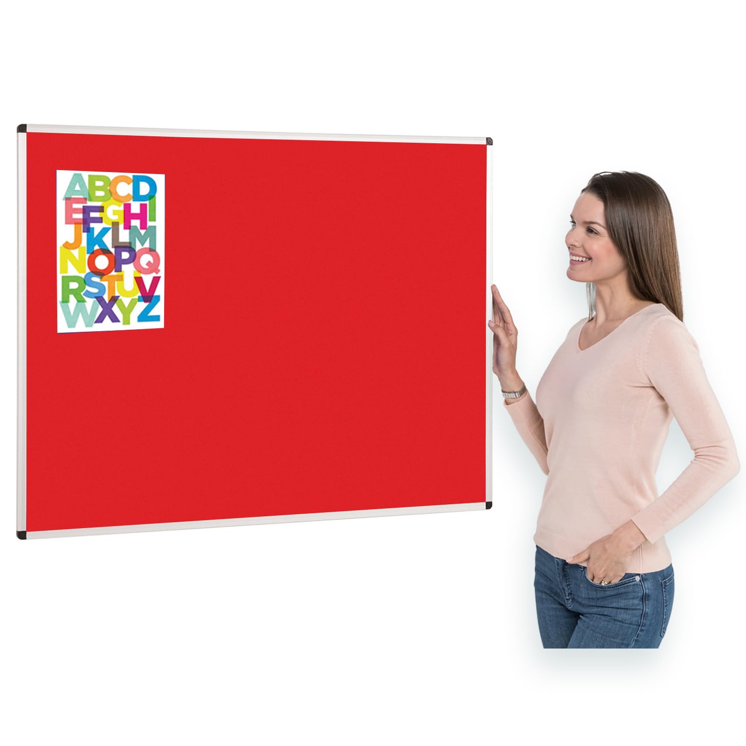 Aluminium Framed Red Felt Notice Board 120 x 90 cm | Smart Bulletin Pinboard | 4 Colours - Ideal for Office, School, Healthcare