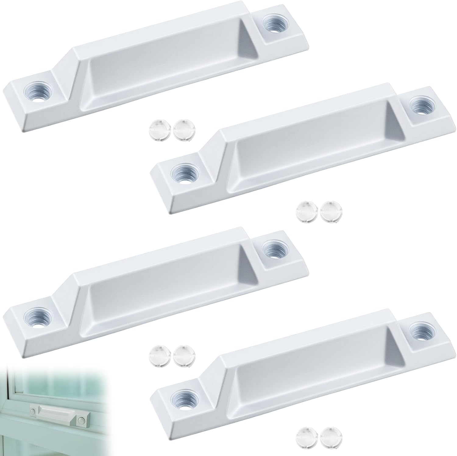 Yaocom 4 Pcs Window Sash Lift Deluxe Sash Lifter, 3-5/16", Window Handle Die-cast Zinc Construction for Compression Resistance, Screws Not Included (White)