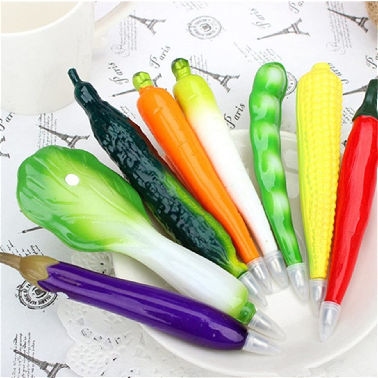Lot de 10 stylos à bille en forme de légumes ou de fruits, style dessin animé, pour l'école, cadeaux de Noël