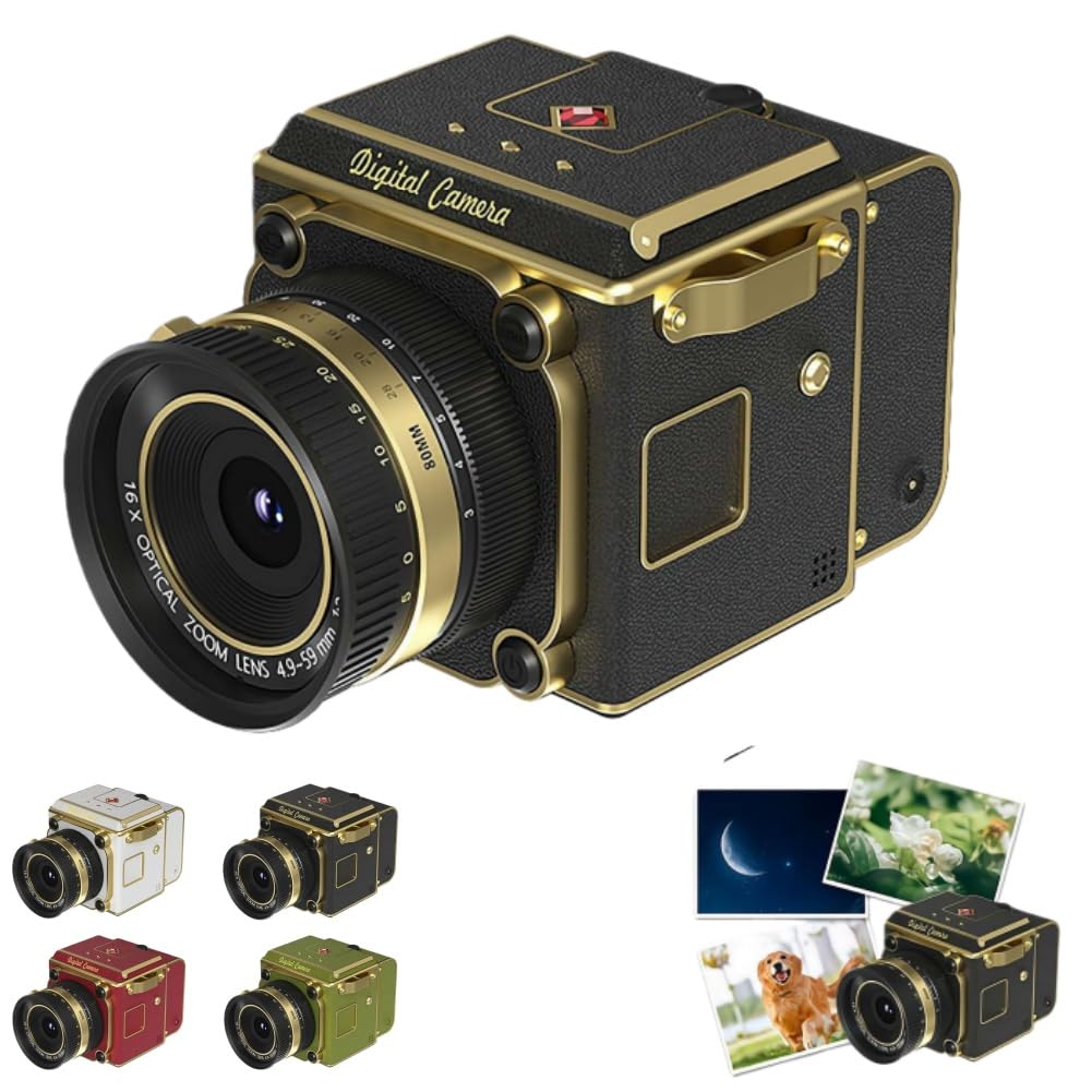 Cámara digital retro de doble lente 4K, mini cámara de vlogging portátil, mini cámaras CCD retro, cámaras CCD con zoom digital de 16X, grabación de video, compartición OTG, para principiantes