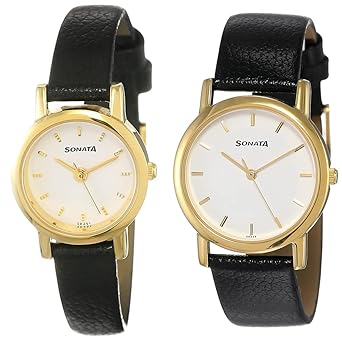Sonata Analog White Dial Women & Men (NJ8976YL02W + NJ7987YL02W)