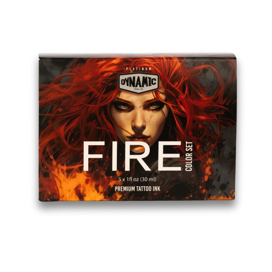 Dynamic Color Co-Fire Tattoo Ink Set: Ignite Your Artistry with 5 Bold Shades (1 oz Each) from The Dynamic Color Co. Platinum Collection.Reach Compliant, Made in Spain