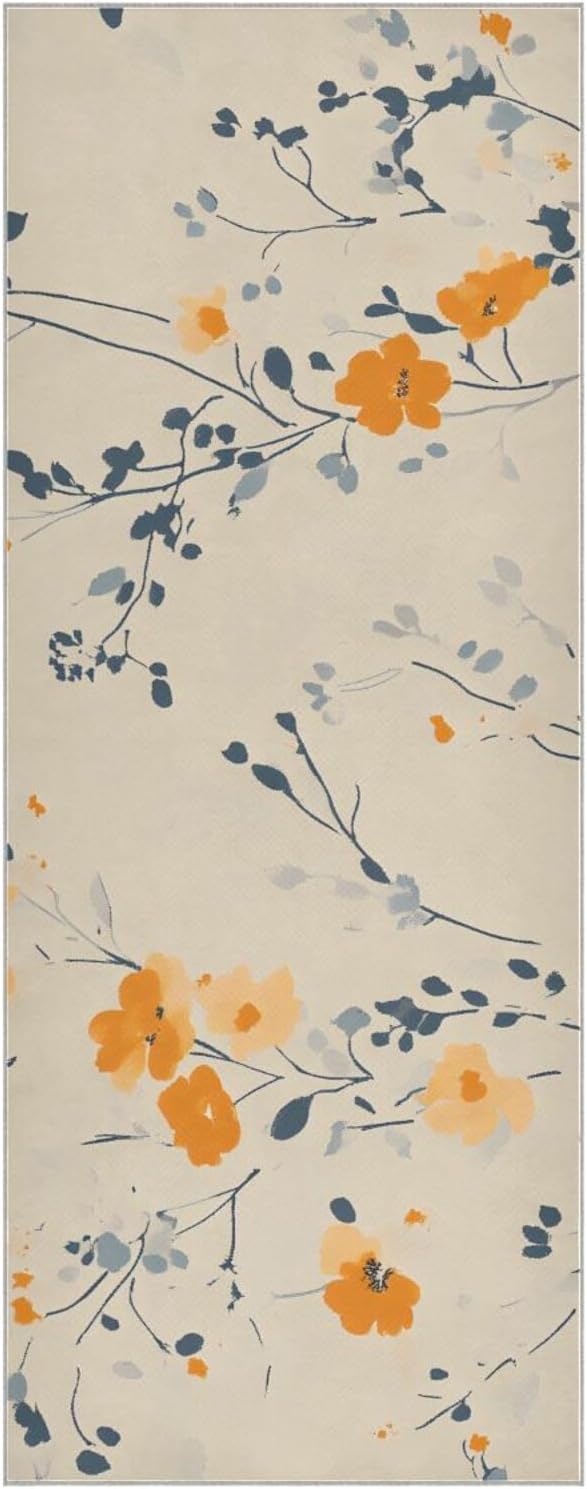 Beautiful Floral Beige Yoga Mat Towel with Silicone Grip Dot – 73"x27" Non-Slip Sweat Absorbent Microfiber Yoga Towel for Home Gym Studio