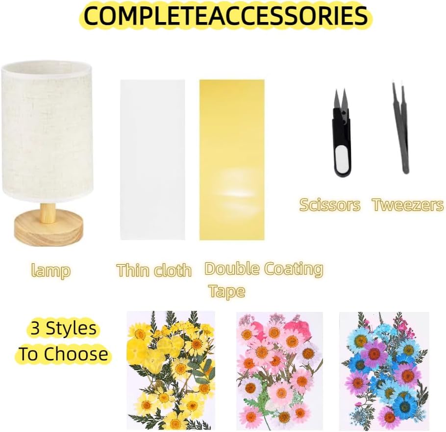 DIY Plant Embossed Table for Lamp, USB Three-Color Charging Model, with Dimming and Touch, Handmade Material Package, Small Table Lamp Shade, for Bedroom Living Room (Color-03)