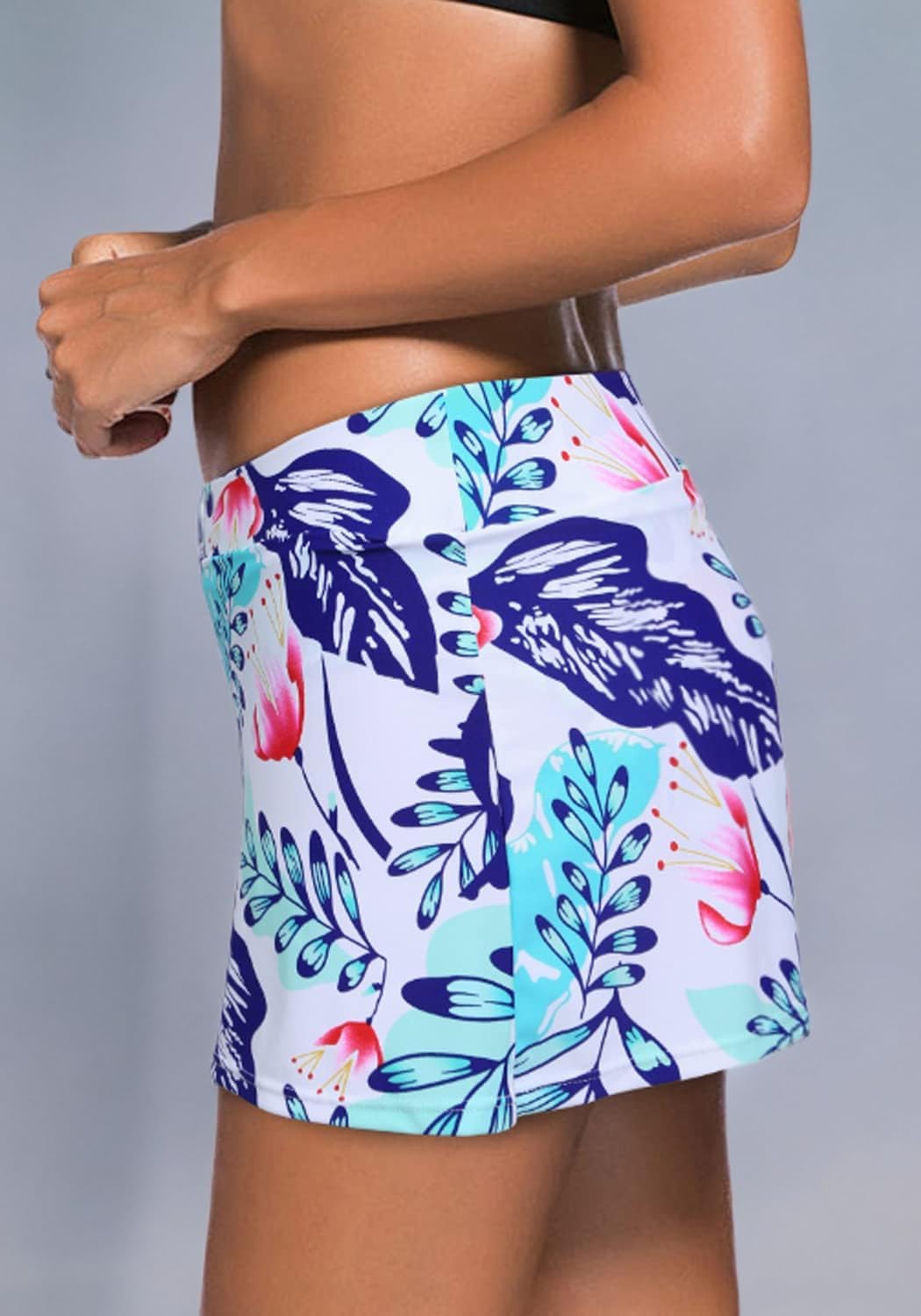 REKITA Women Swim Skirt Solid Color Waistband Skort Bikini Bottom - Image 4