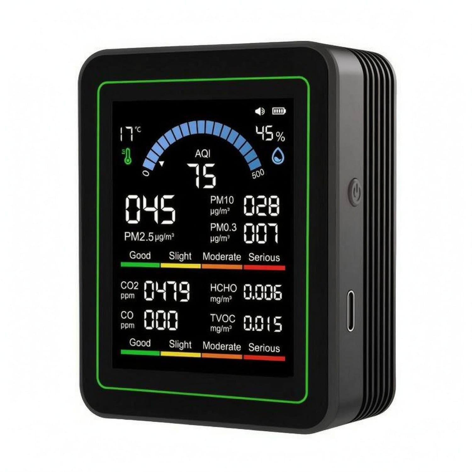 SECRET DESIRE Multi-Sensor 10-in-1 Air Quality Monitor Button Control Air Quality Monitor Compact, Mt13 Black-image-17