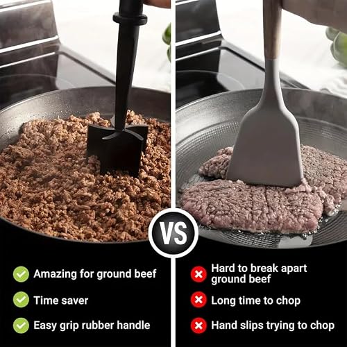 Meat Chopper for Hamburger, Premium Heat Resistant Masher and Smasher for Ground Beef, Ground Turkey and More, Nylon Ground Beef Chopper Tool and Meat Fork, Non Stick Mix (black) — view 5