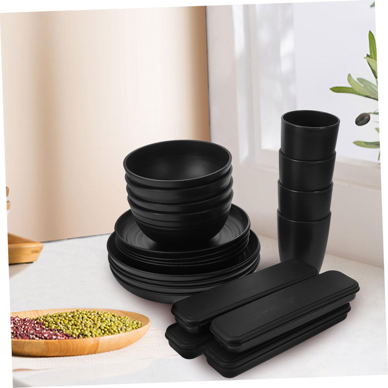 Mikinona Camping Dishware Utensils Set 4pcs Bento Bowl Lunch Holder for Kitchen Gadgets