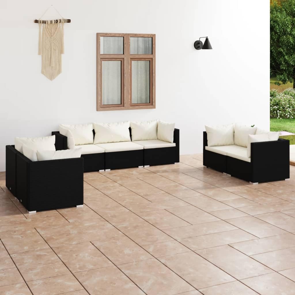 KCCKOM Garden Furniture Set 7 Piece Patio Lounge Set with Cushions Poly Rattan Black