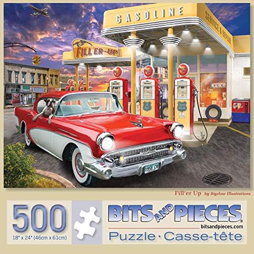 Miniatura 2 de Bits and Pieces - Rompecabezas de 500 piezas para adultos de 18 x 24 pulgadas - Fill'er Up - Rompecabezas de coche de gasolinera de 500 piezas por