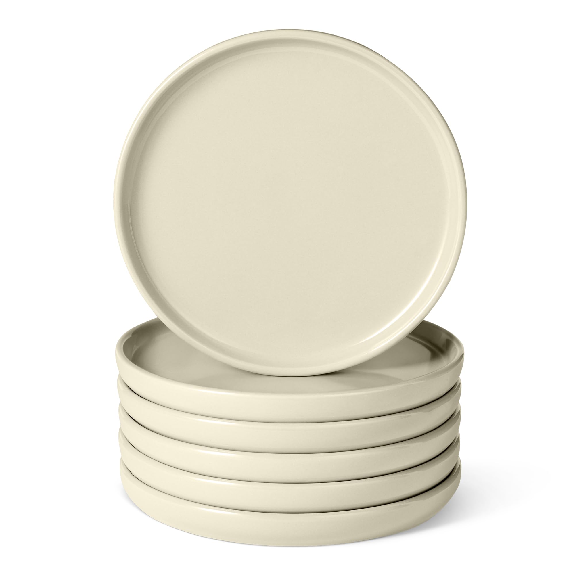 Amazon Basics Glazed Stoneware Salad Plates, 6-Piece Set, Microwave and Dishwasher-Safe, 21.08cm, Ivory