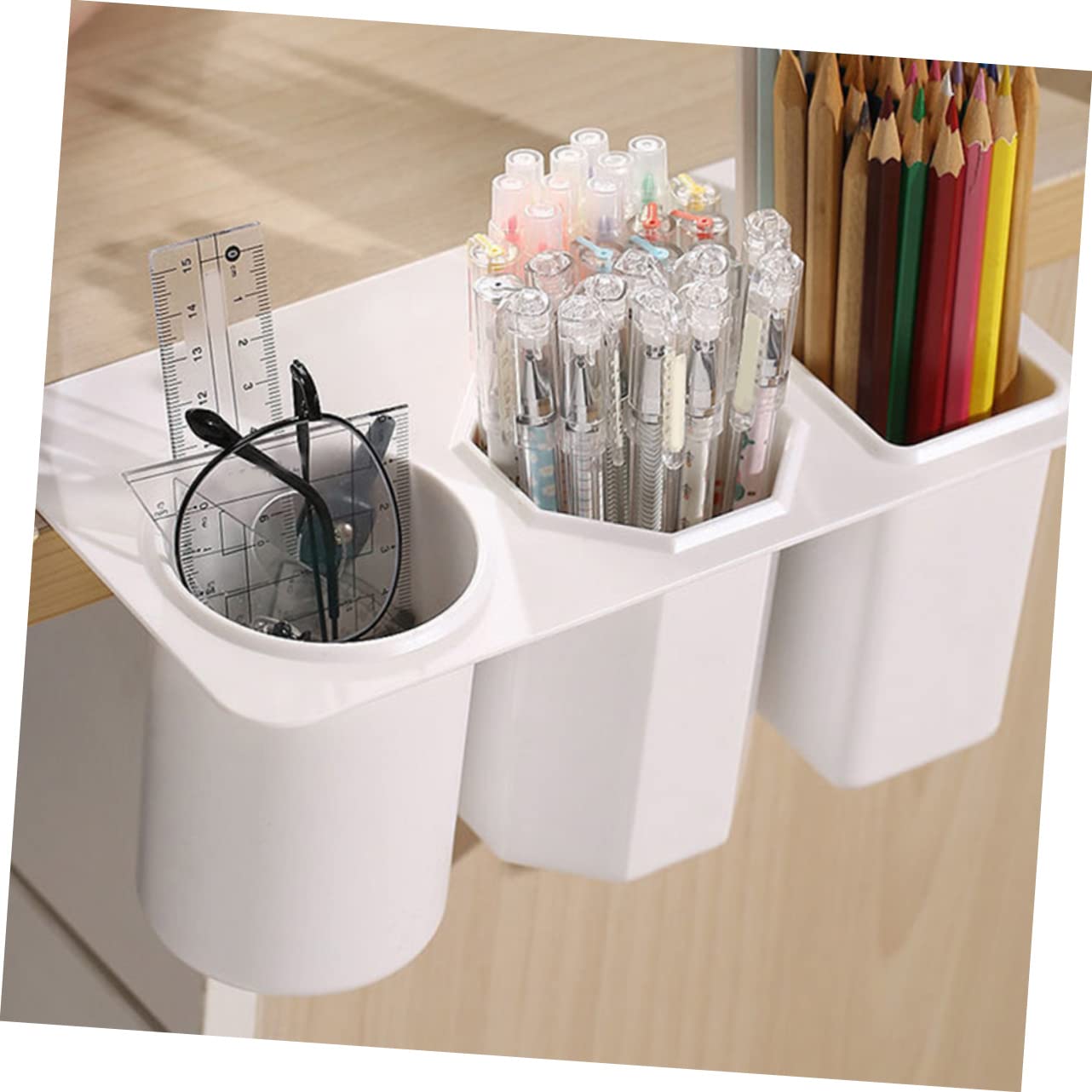 Portapenne da Scrivania a 3 Scomparti, 2 Pezzi, Plastico Bianco | Cassetti, Pulizia Facile, Design Semplice ed Elegante, Uso Versatile per Professionisti