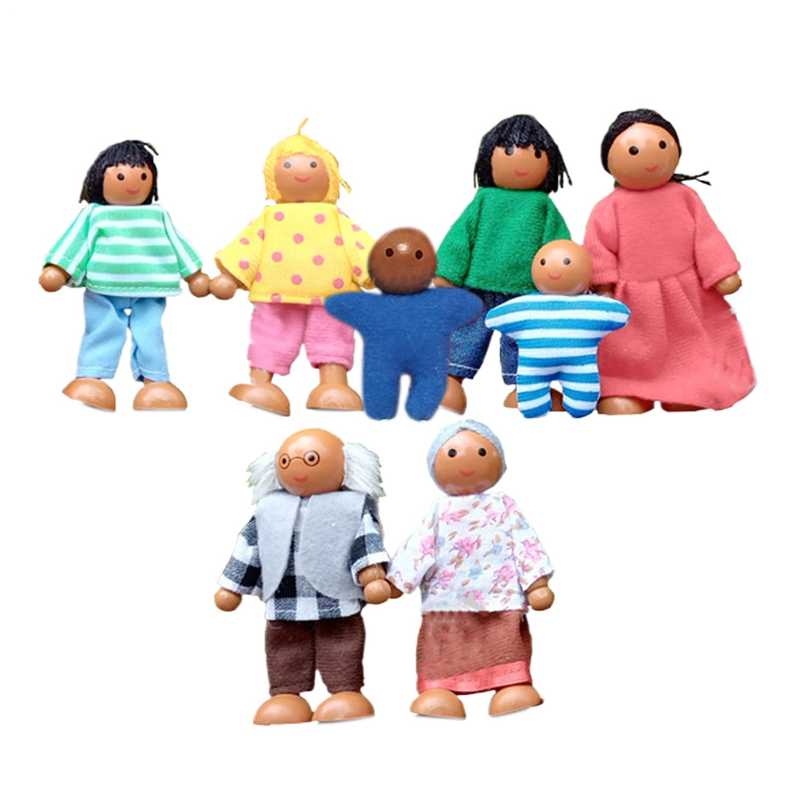Family Doll Set - 8 Character Wooden Mini People Figures, Articulated dollhouses Family Toys | Educational Pretend Play Dolls for Kindergarten Classroom Creative Storytelling