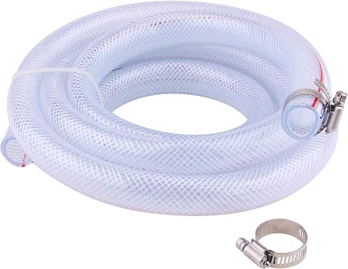 Soft Braided PVC Tubing - 3/4" ID x 1" OD High Pressure Clear Flexible PVC Tube Reinforced Vinyl Hose for Water, Oil with 2pcs Hose Clamps (10Ft)