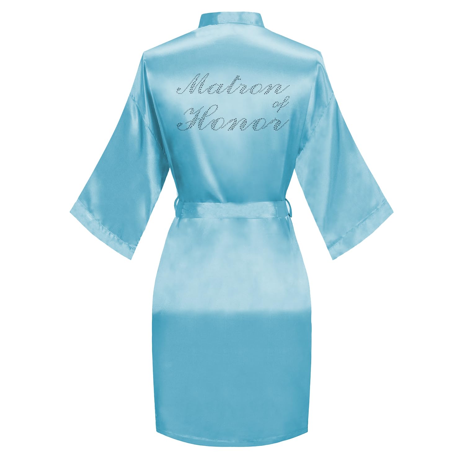 Women's Short Satin One Size with Silver Rhinestones Bride Bridesmaid Kimono Robes for Wedding Party Getting Ready Bathrobes