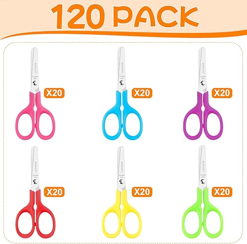 Miniatura 4 de Tijeras para niños a granel, paquete de 120 tijeras pequeñas de 5 pulgadas, tijeras de seguridad para cortar papel regular, papel de construcción,
