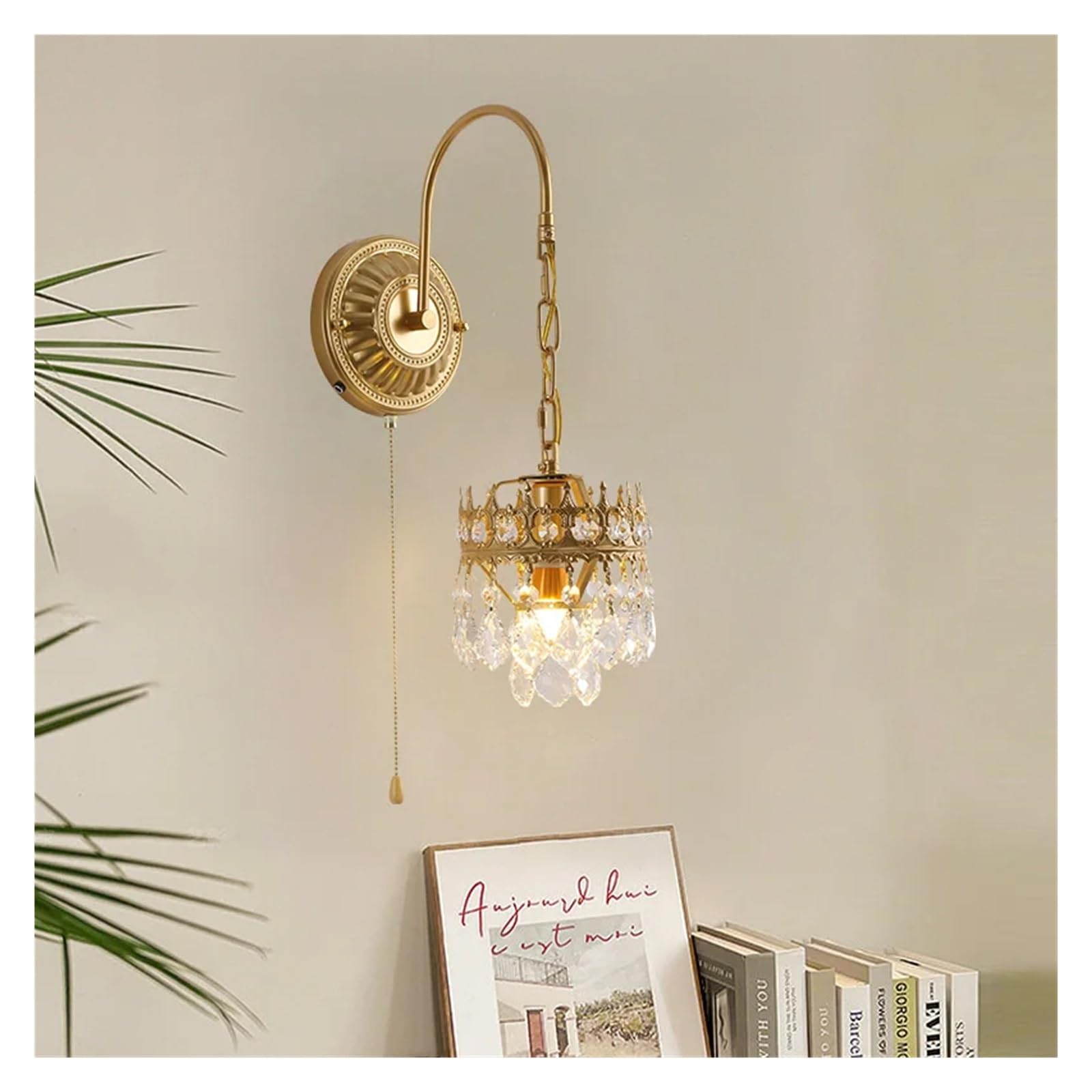 VDOQTLJT Vintage Wall Light Fixture Crystal Sconces with Switch Bedroom Lamp Decor for Living Room Bedside Lights LED Chandelier Ceiling(With Wire Switch)
