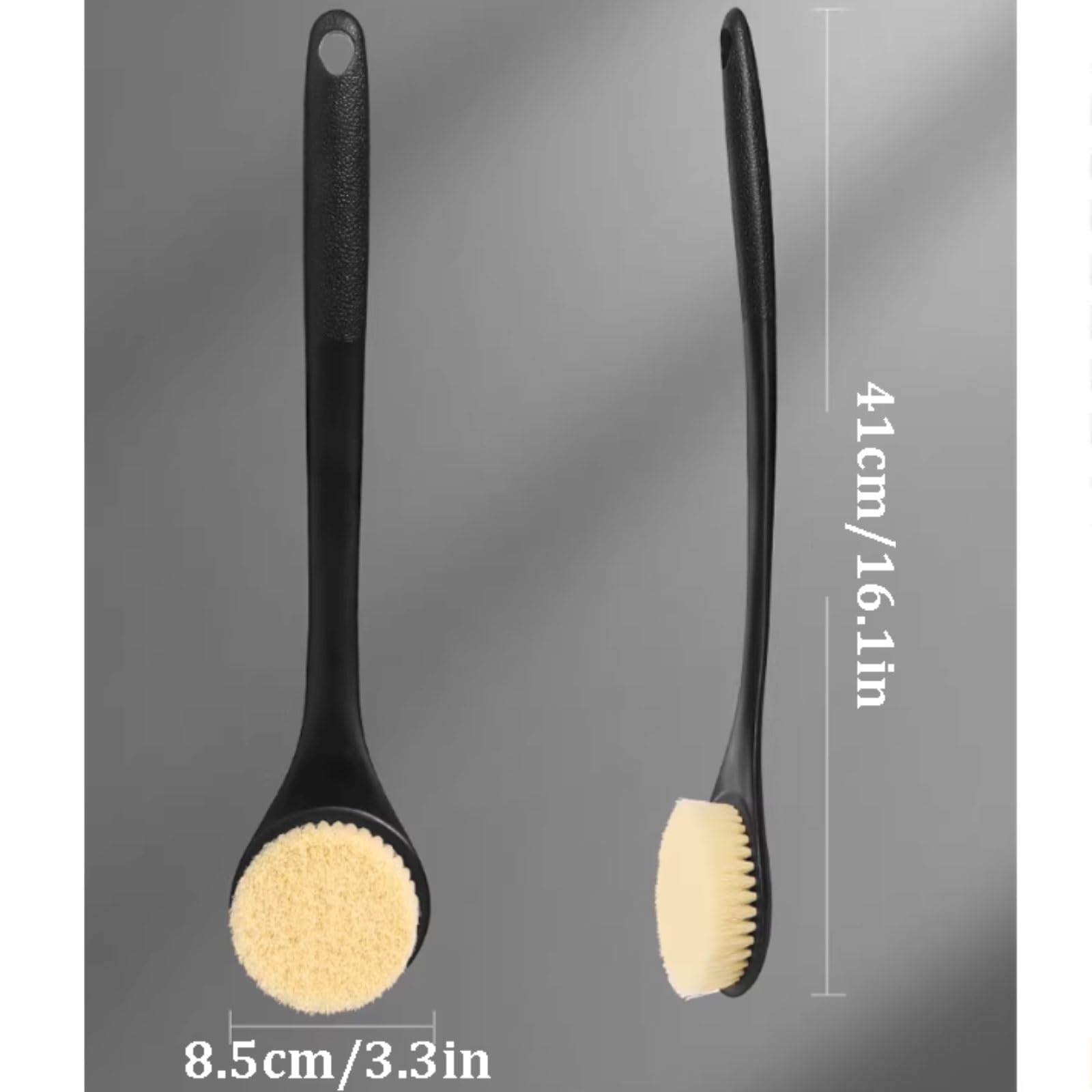 Cepillo de ducha de mango largo de nailon con mango largo curvado for el cuerpo, cepillo de baño for limpieza profunda de espalda for hombres(Black+White)