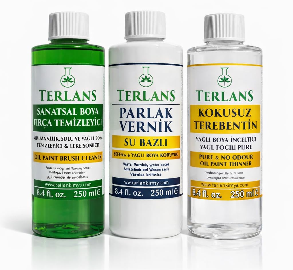 Terlans Yağlı Boya Seti Yardımcı Malzemeler Terebentin - Vernik - Boya Temizleyici 3 x 250 ml