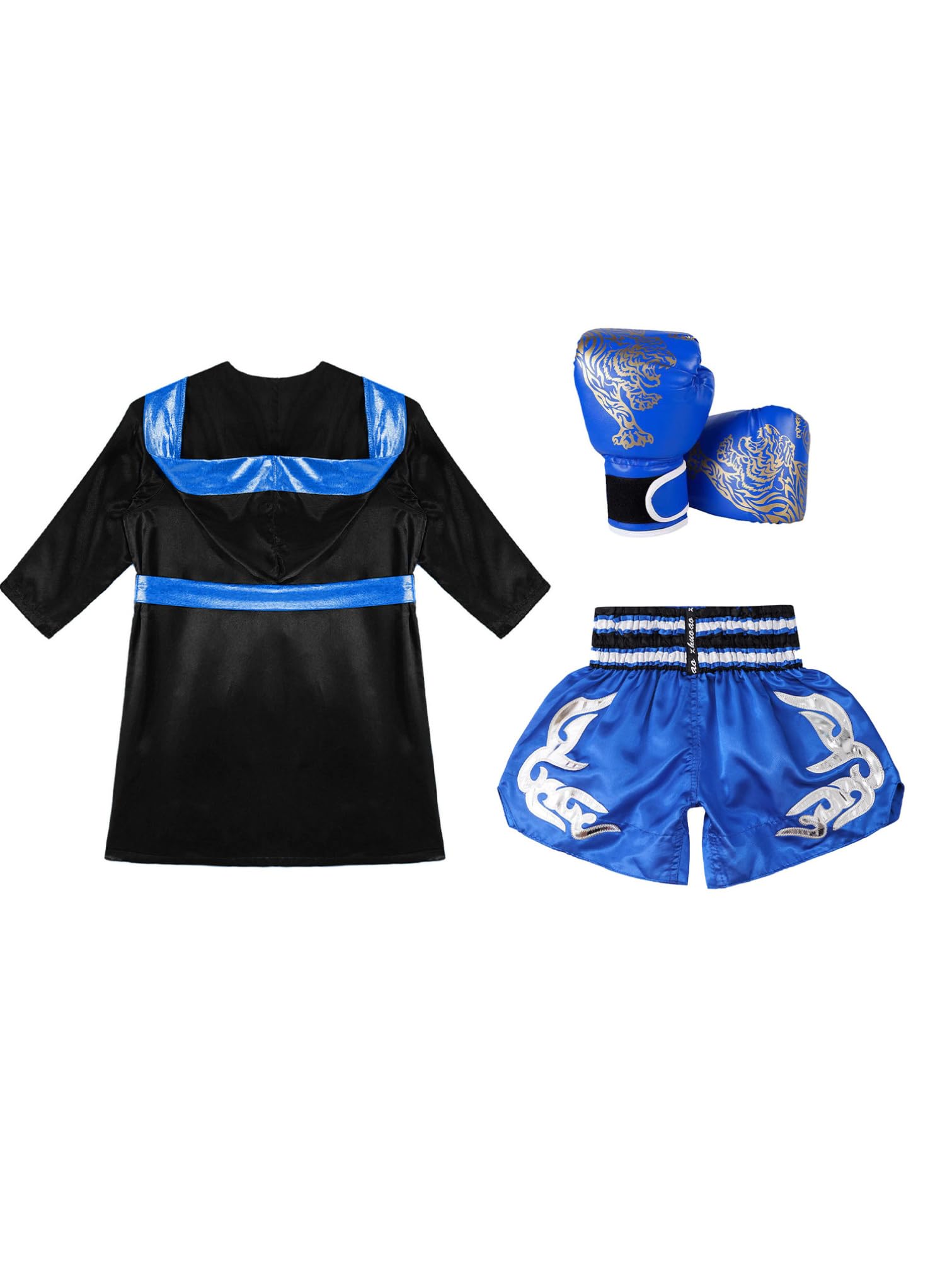iiniim 3 szt. dziecięca odzież bokserska dla chłopców kickboxer płaszcz szata + szorty bokserskie + rękawice bokserskie dres treningowy MMA bokserki Muay Thai odzież