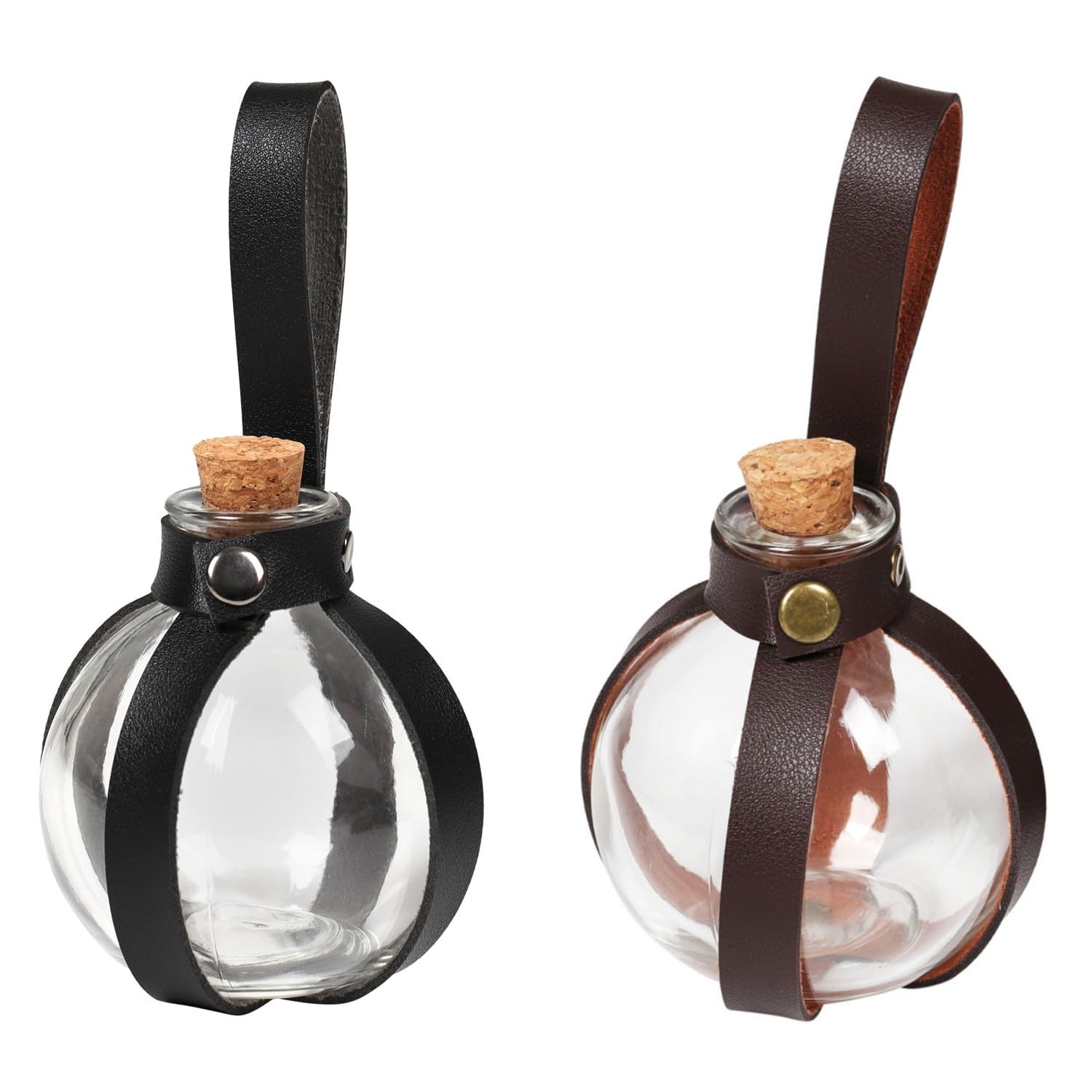 MEISH 2 Pieces Magic Cork Potion Bottles Halloween Accessories Wizard Medicine Bottles Round Glass Bottles Medieval Wizard Accessory for Role-Playing Cosplay Props