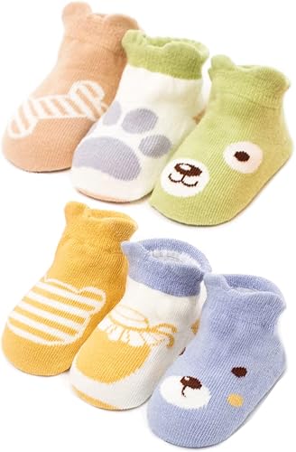 Miniatura 7 de Kisgyst 6 pares de calcetines de algodón antideslizantes con suela antideslizante para recién nacidos y niñas
