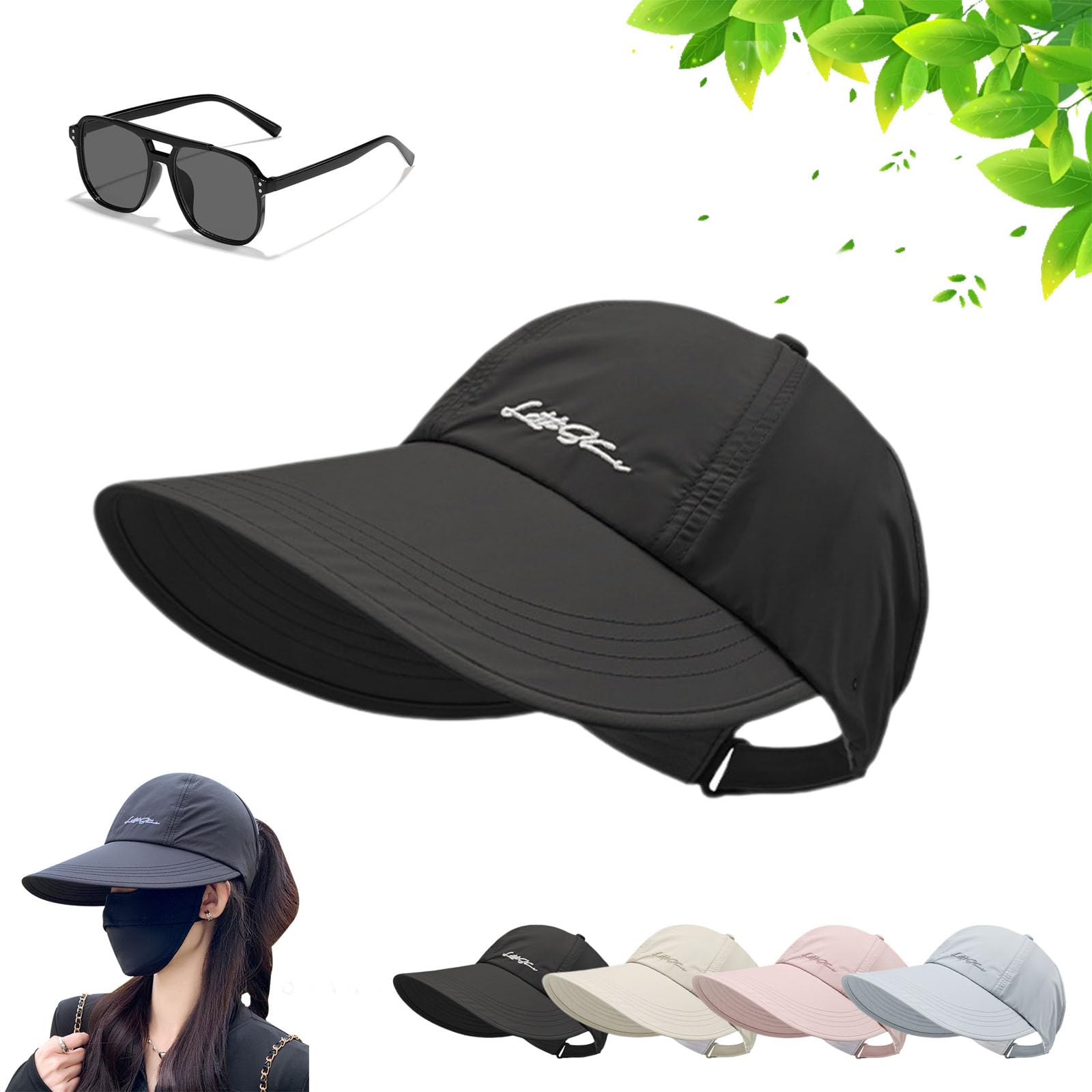 Jorcedi Unisex Black Sunscreen Baseball Hat For Wide Brim Outdoor Uv Adjustable Half Hollow Top Cap, Lightweight Protection Sport Tennis Visor For Beach, Hiking & Sports (Black)