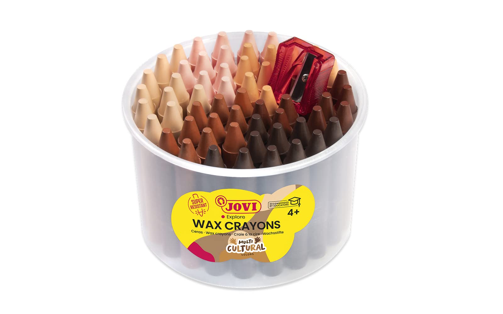Jovi - Jumbo Waxes, Bottle of 60 Thick and Rounded Waxes + Sharpener, Multicultural Colours, Super Strong, No Smudging (980/60M)