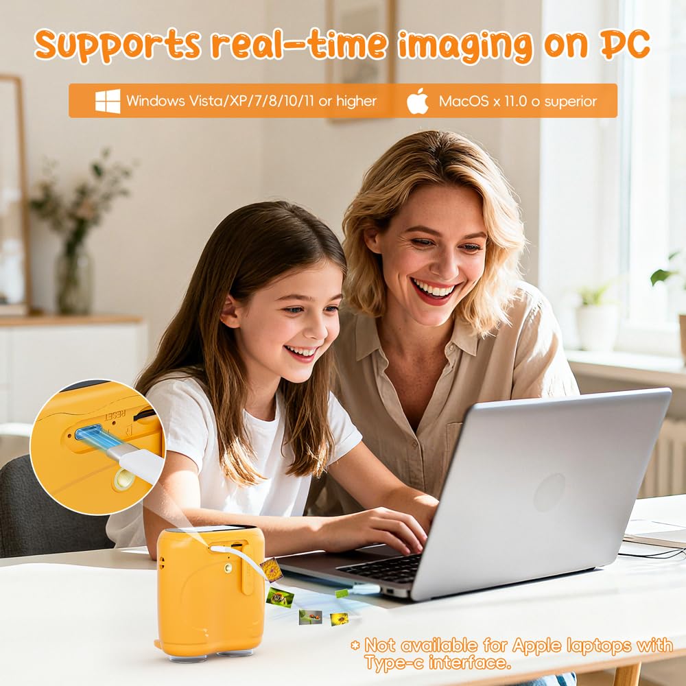 Microscopio y Telescopio 2 en 1, Temodu microscopio para niños con Pantalla IPS de 2.0'', Mini Microscopios Digitales Portátiles Recargables, Regalo para Cumpleaños Navidad/Cumpleaños (Orange)