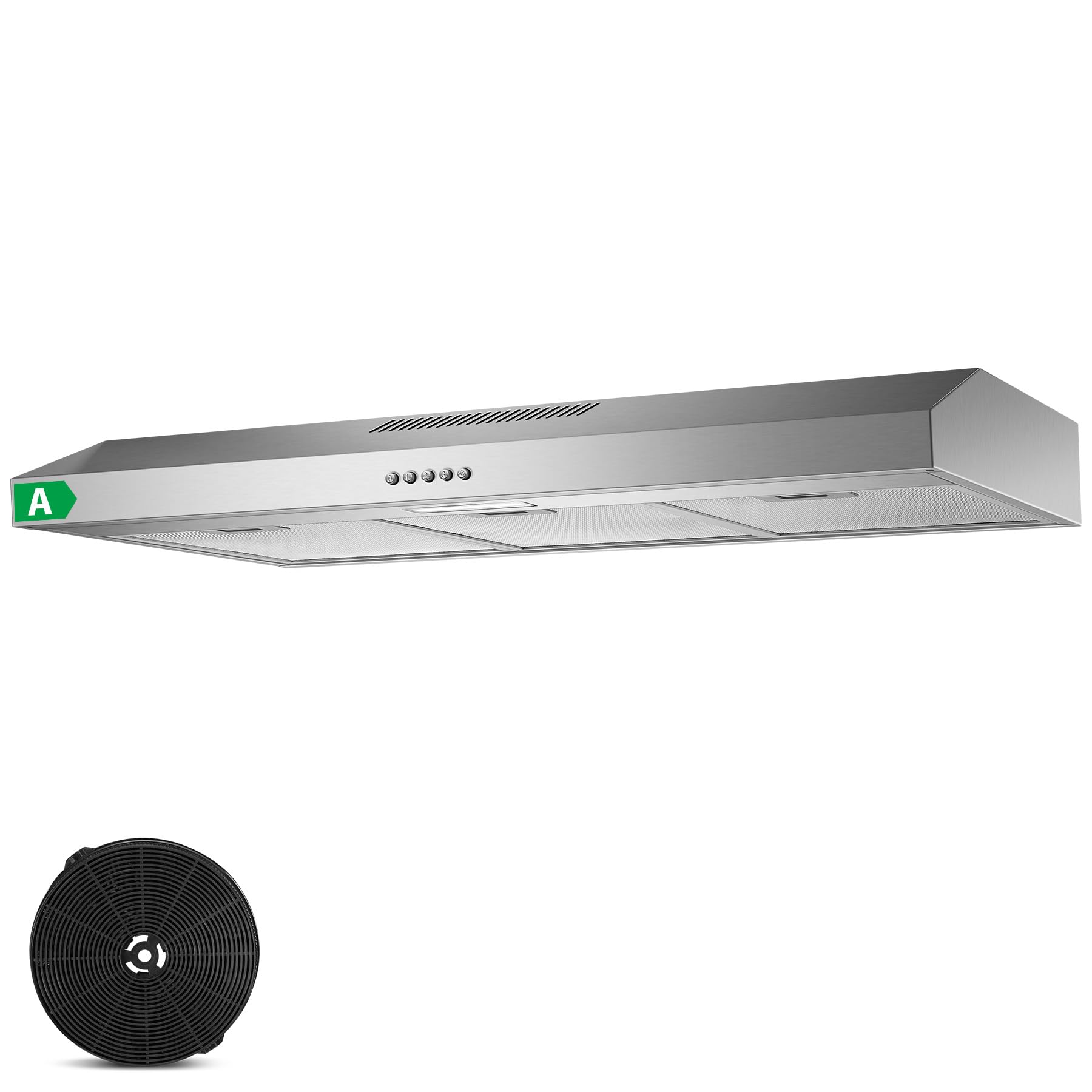 TopStrong Dunstabzugshaube 90cm Unterbau, Umluft & Abluft Dunstabzug mit LED-Beleuchtung, 201 m³/h Unterbauhauben Abzugshaube mit Aktivkohlefilter CF-D, A Energieklasse, 3 Stufen, Edelstahl Silber