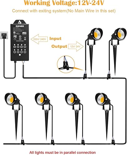 Miniatura 8 de ZUCKEO Luces LED de bajo voltaje de 5 W con temporizador transformador de 12 V 24 V, kit de iluminación de paisaje al aire libre con conector, focos