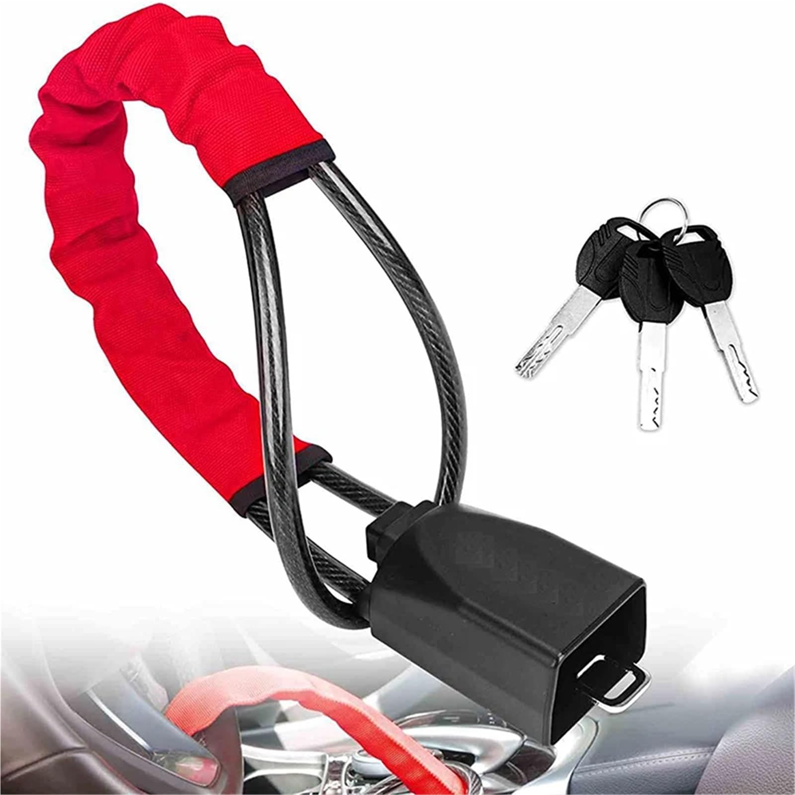 Cierre del cinturón de Seguridad del Volante con, Cerradura Universal for Volante de Coche con Hebilla for cinturón Seguridad, Multicolor(Red)