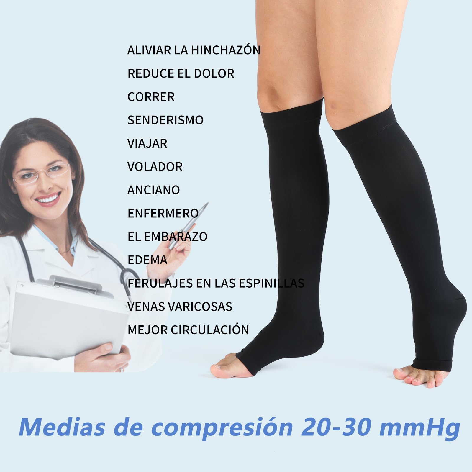 VARCOH Medias Compresion Mujer Circulacion, medias de compresion hombre (S-4XL) Calcetines Anchos de Compresión de Talla Grande 20-30 mmHg Hasta la Rodilla