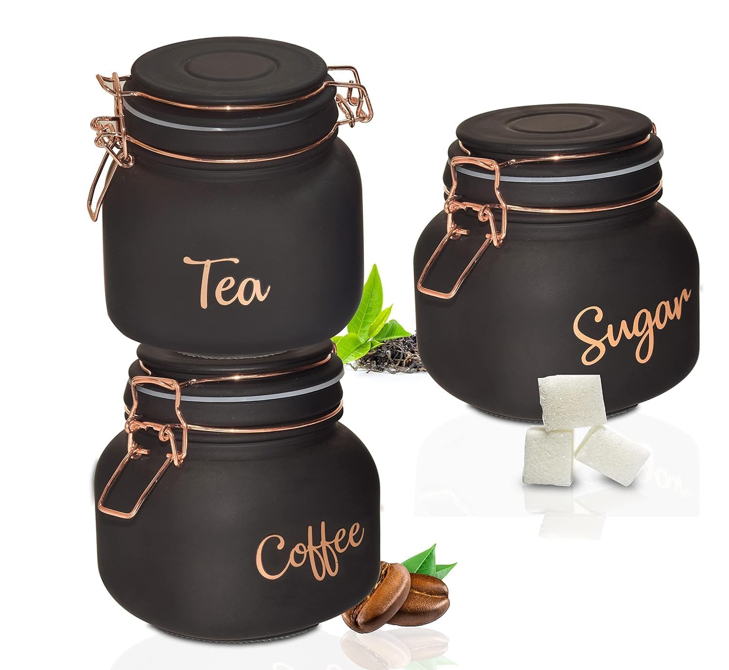 WOODONICK Set of 3 900ml Glass Canisters Set for Sugar Coffee Tea, Storage Containers Sets with Lids Decorative Storage Pots Jar for Kitchen Counter Dining Room (Black) (B0DBHNG46L) Amazon Price History, Amazon Price Tracker