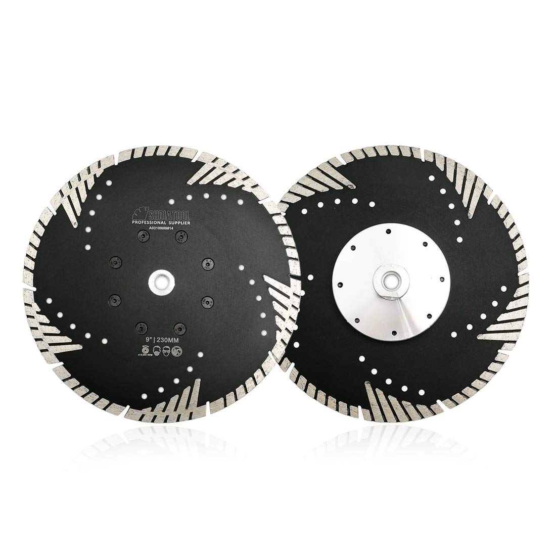 SHDIATOOL Disco de Corte de Diamante 2 Piezas 230mm x M14 Hoja de Sierra con Turbo Slant Protection Dientes para Ladrillo Azulejos Cerámica Mármol Granito