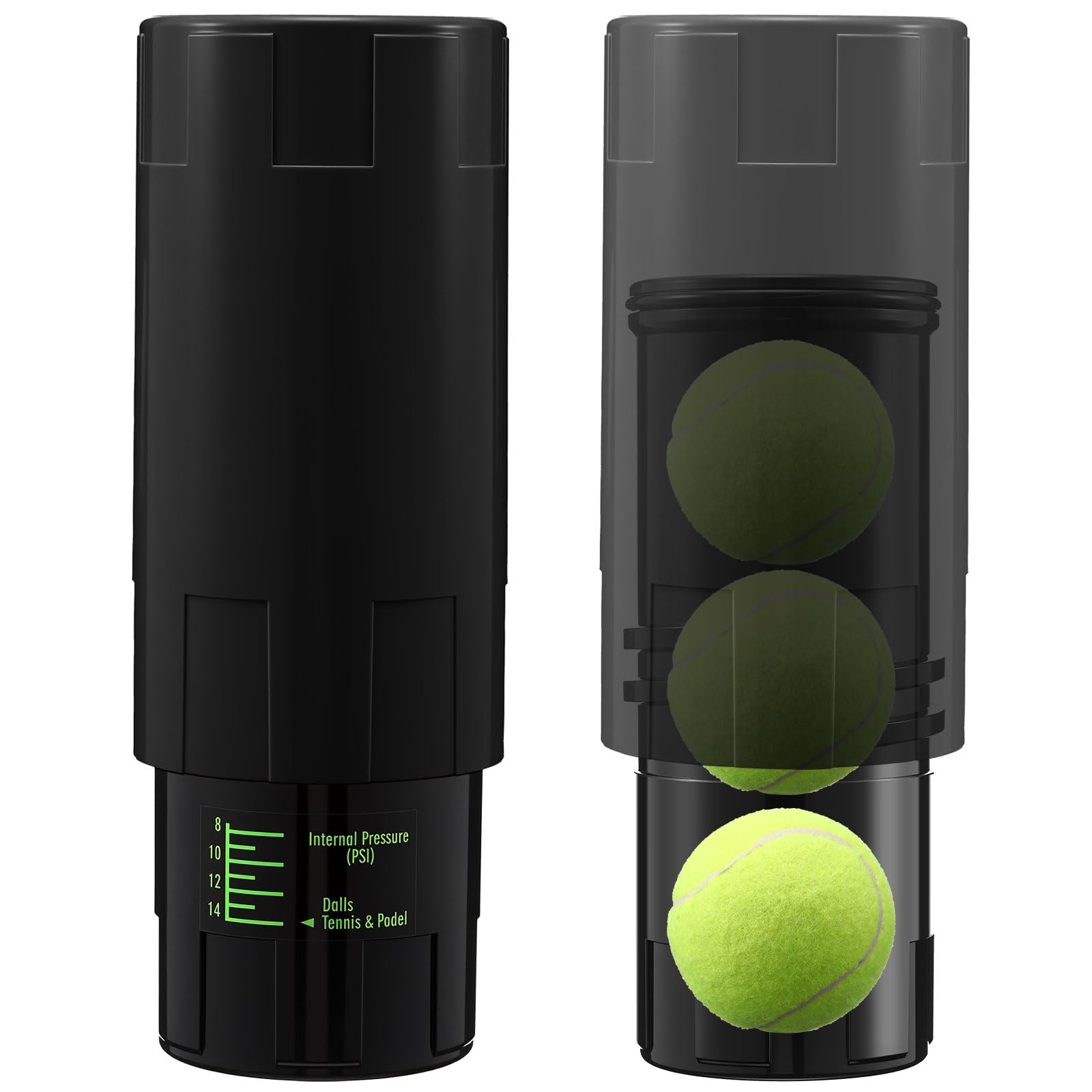 Soulchen Tennis Ball Pressurizer - Tennis Ball Storage Canister Holds 3 Balls Under 14 Psi Pressure, Reusable Stuff for Bounce Retention, Lightweight & Durable