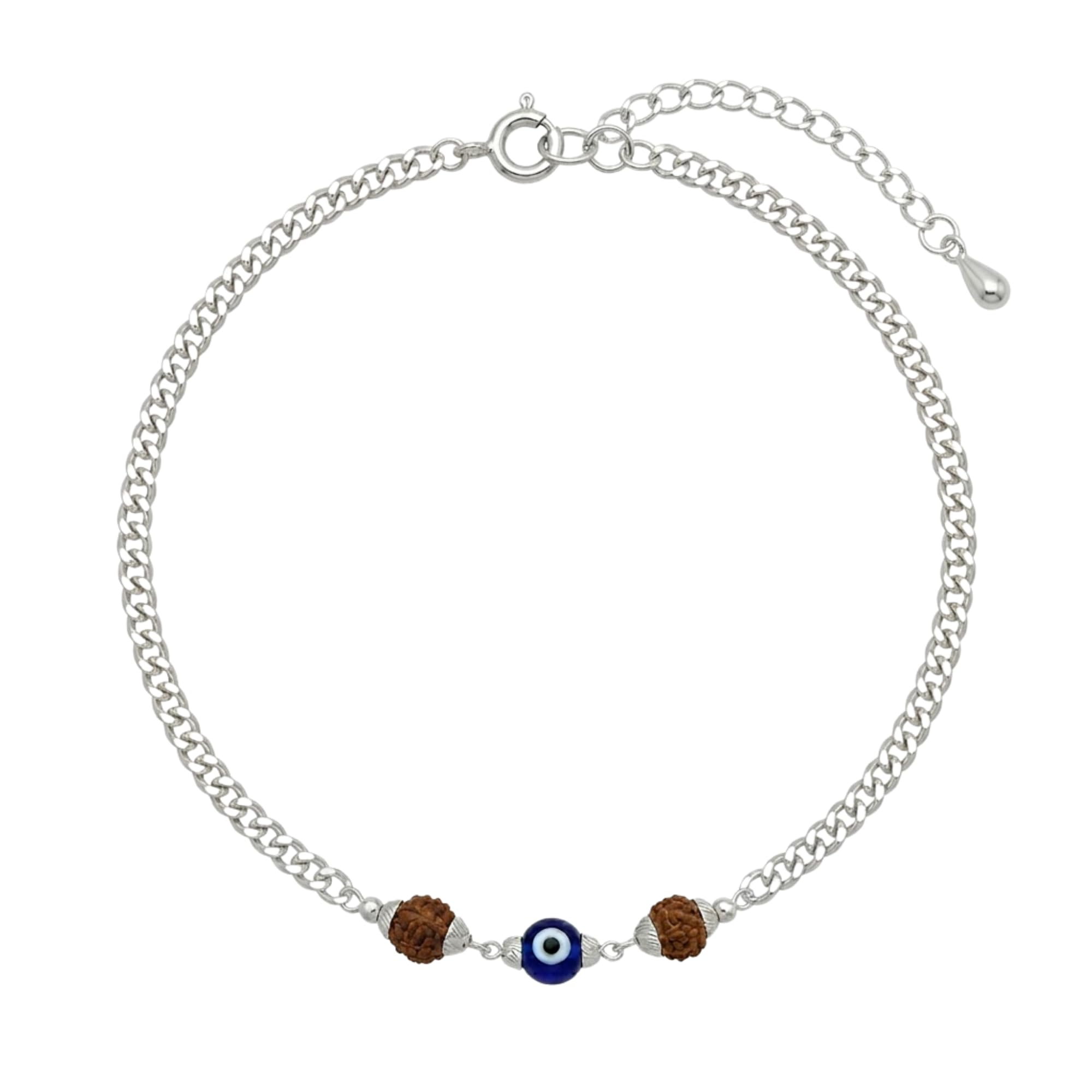 925 Sterling Silver Rudraksha Evil Eye Bracelet for Unisex | Spiritual Healing Wristband | Handmade Nazar Suraksha Hand Accessory | Meditation Yoga Jewellery | Positive Energy, Protection & Good Luck | Size 8 Inches-image-48