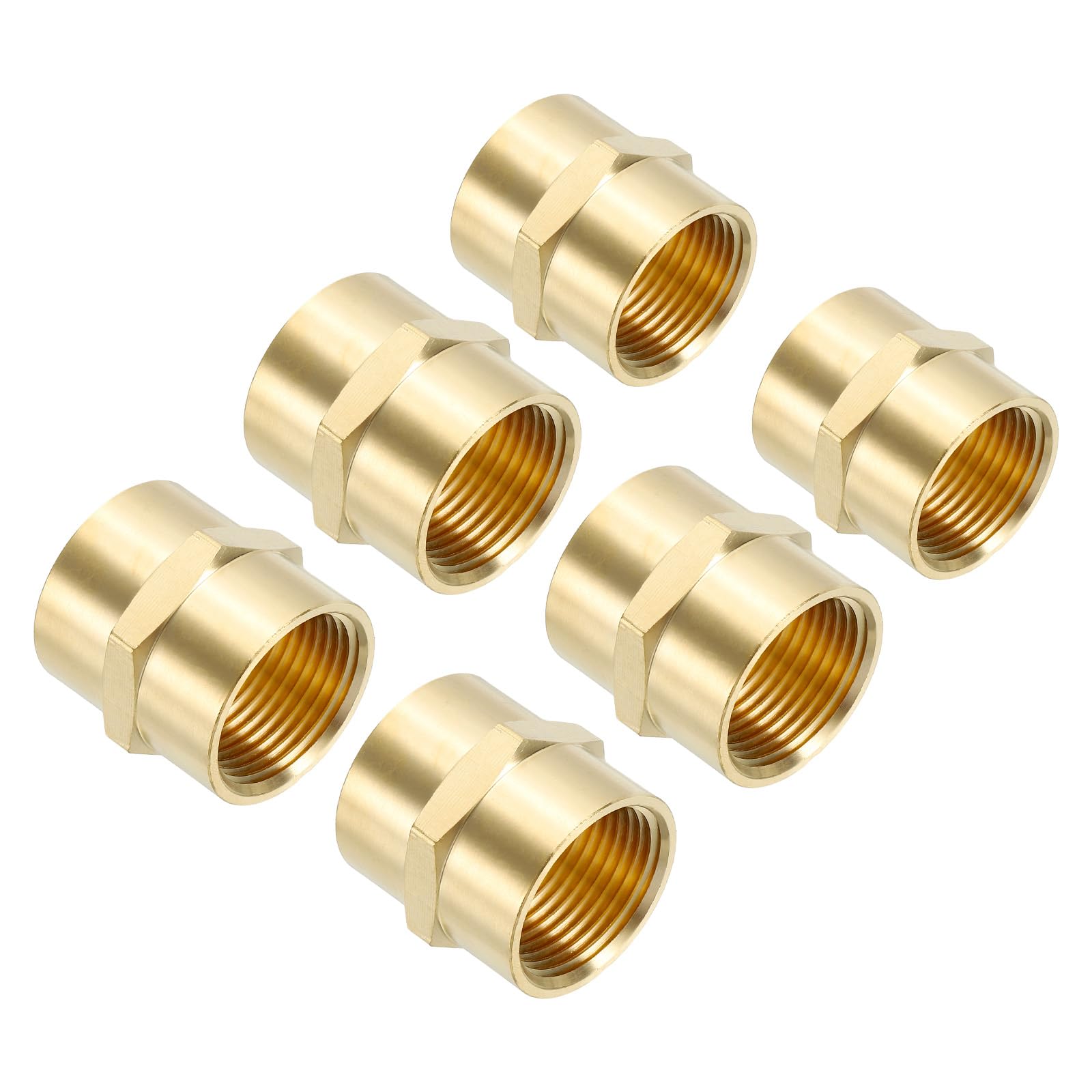 PATIKIL 3/4" x 3/4" Raccord Coupleur laiton NPT, 6 Pack Raccord de tuyau à tête hexagonale femelle pour tuyaux de plomberie domestique Bases de pomme de douche, Couplage, Or