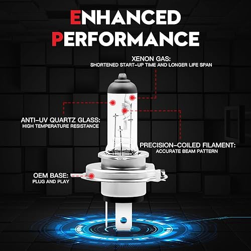 Miniatura 4 de VEHICODE H4 HB2 9003 Bombillas halógenas para faros delanteros, luz alta y baja, para motocicleta, automóvil, 12 V, 6055 W, 4300 K, blanco cálido,