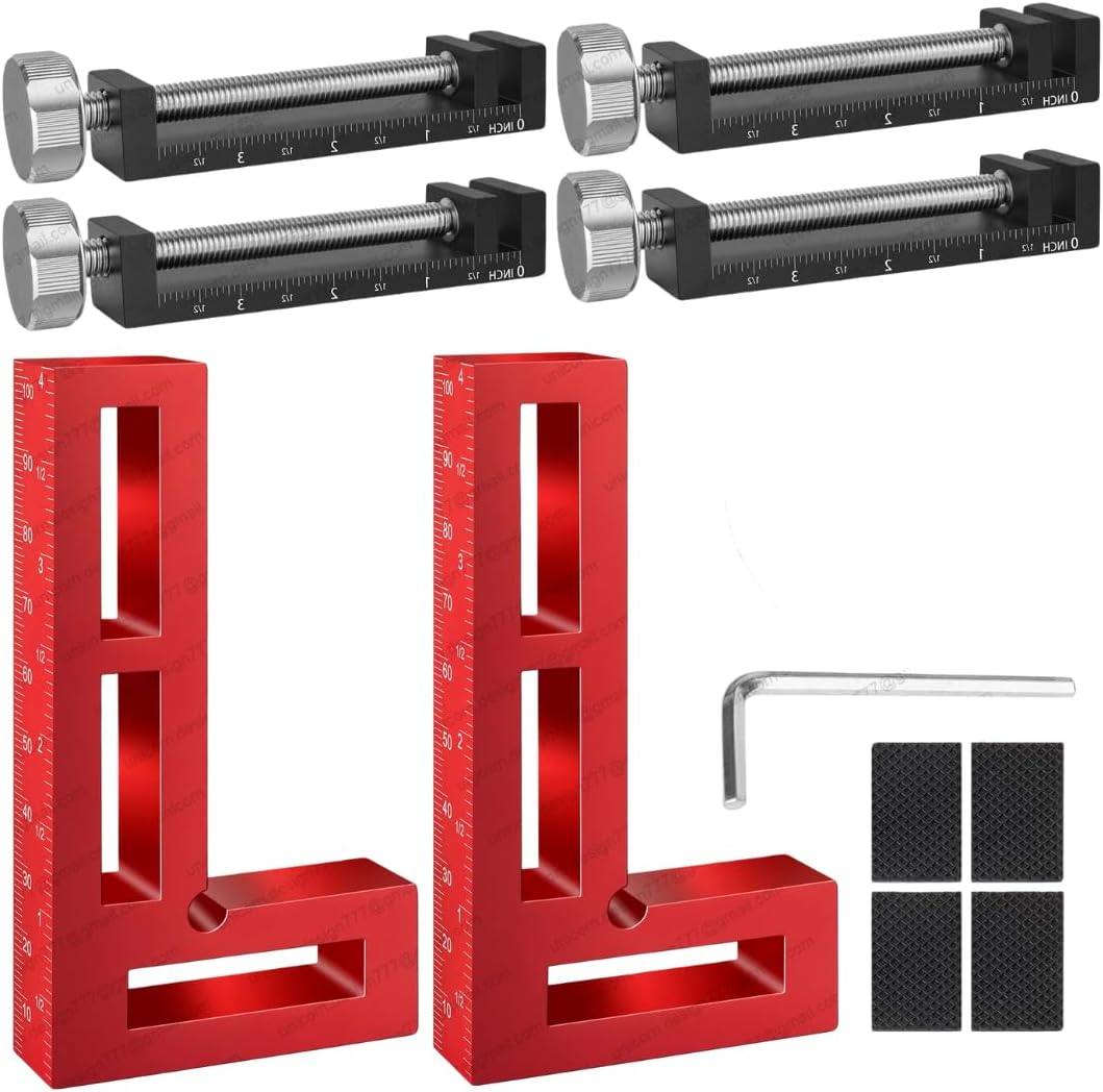 Go Fast Tools™ - Corner Clamps for Woodworking - Durable & Versatile 90 Degree Right Angle Clamps, Pack 2" x 4" Aluminum Positioning Squares with 4 C-Clamps for Cabinets, Frames, and Drawers