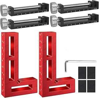 Corner Clamps for Woodworking - Durable & Versatile 90 Degree Right Angle Clamps, Pack 2" x 4" Aluminum Positioning Squares with 4 C-Clamps for Cabinets, Frames, and Drawers