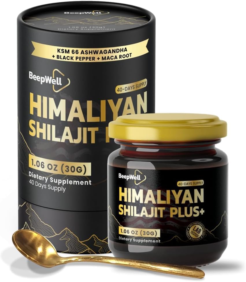 Generic BeepWell Shilajit Resin Plus - Himalaya Shilajit Ashwagandha pura resina natural orgánica para hombres y mujeres, raíz de maca chilajil,