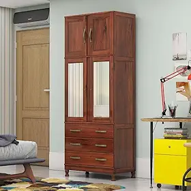 Guarda Roupa Solteiro com Espelho e Pés 4 Portas 3 Gavetas Paris Lanes Móveis