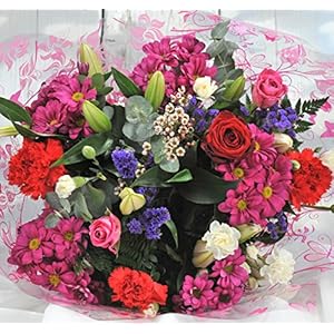 Homeland Florists Superb Mixed Fresh Flower Bouquet Delivered with a Single Large Naomi Velvet Rose at its Heart, Large…